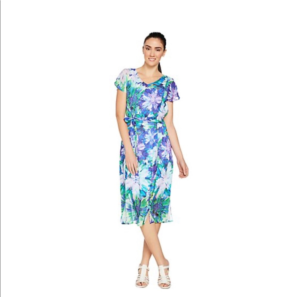 Isaac Mizrahi Floral Print Cold Shoulder Dress
